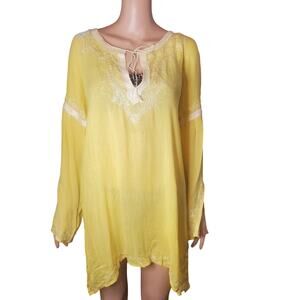 Calypso St Barth Vanesska Yellow Gauze Cover Up Dress Embroidered OS (up to L)